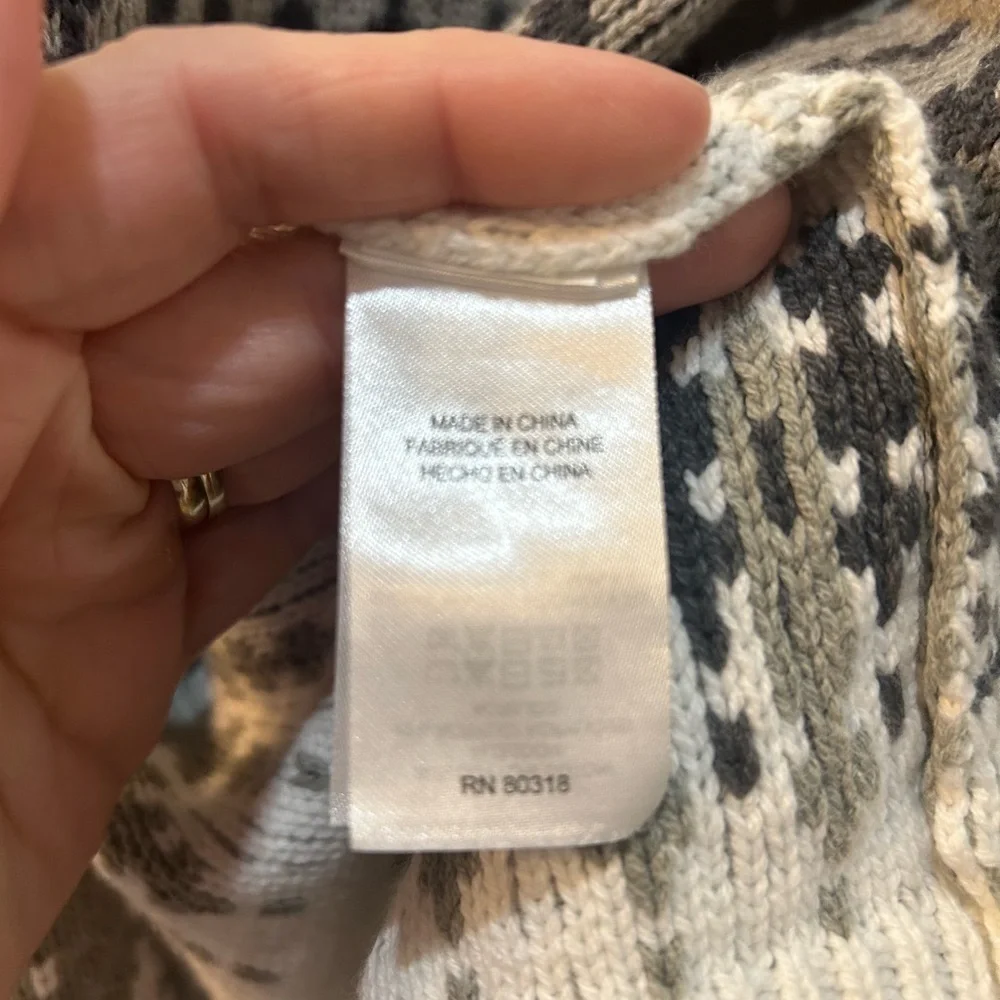 Lucky Brand Gray Striped Shawl Collar Cardigan Women Sz L‎ Boho Cozycore Comfort